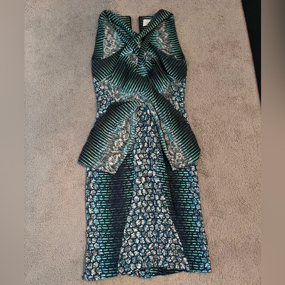 Peter Pilotto Teal and Black Textured Midi Dress - Picture 2 of 8